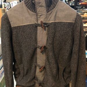 Retrofit Charcoal Knit Sweater Jacket Toggle Buttons And Zipper Size M